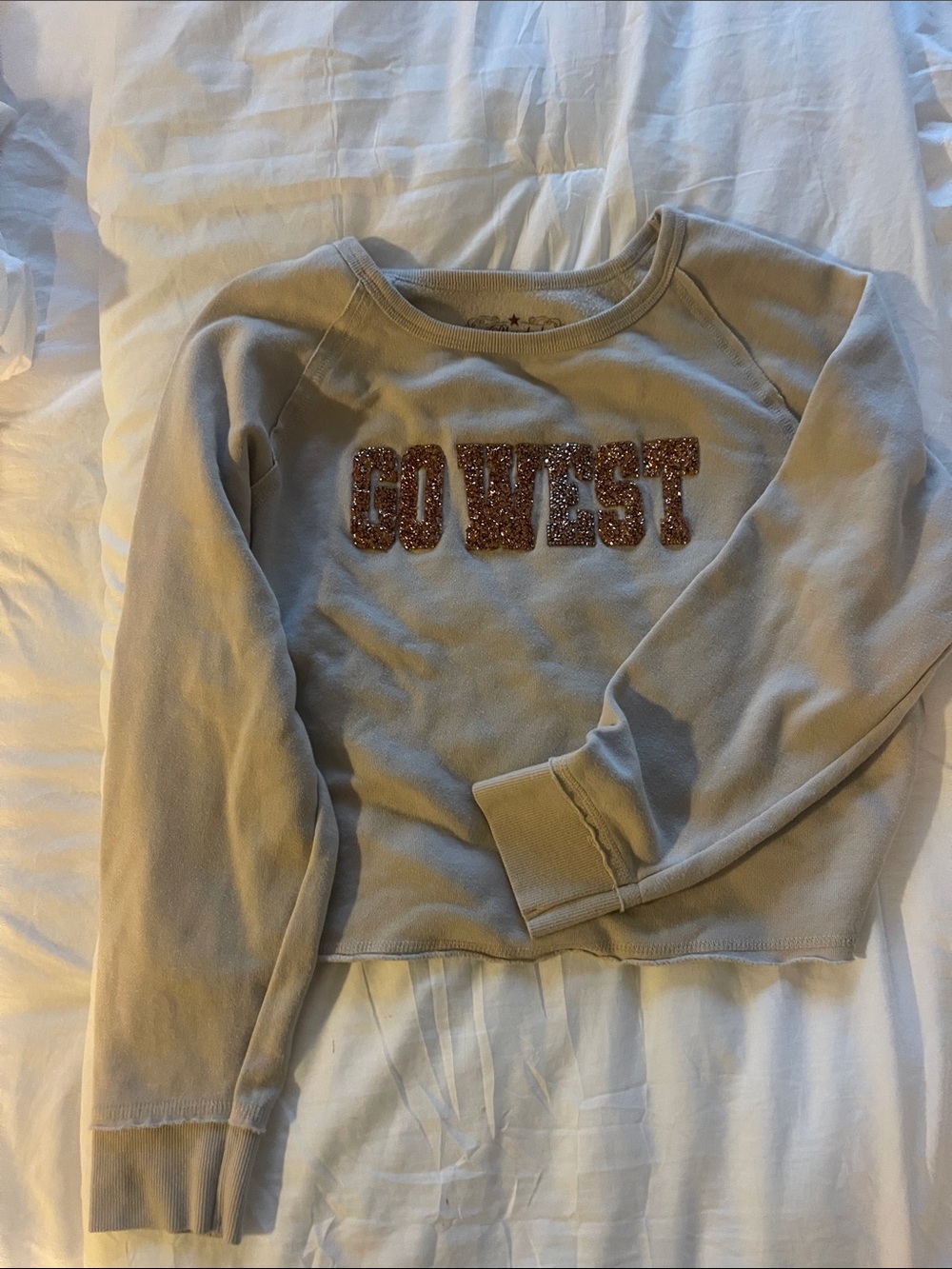 NOR Taupe Crewneck Sweatshirt with Copper Sequin "GO WEST"